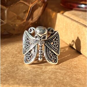 Vintage Butterfly Skull Sterling Silver Ring Size 9.75